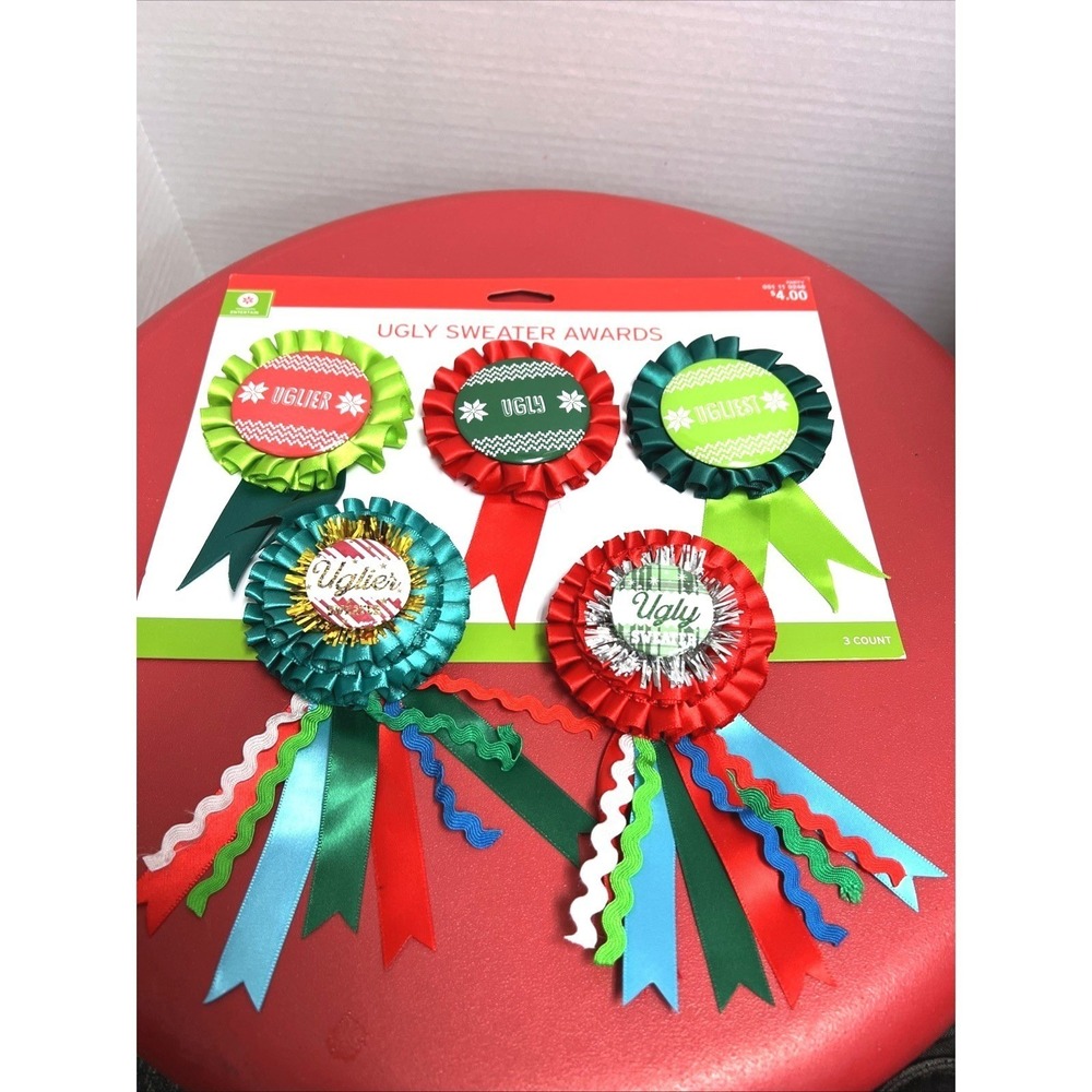 Holiday Ugly Sweater Party Award Ribbon Stickers, Christmas, Stationery, 24 Piec